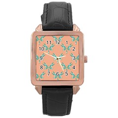 Turquoise Dragonfly Insect Paper Rose Gold Leather Watch  by Alisyart