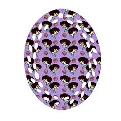 Redhead Girl Pattern Lilac Ornament (oval Filigree) by snowwhitegirl