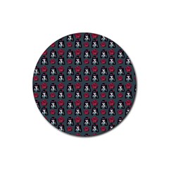 Girl Flower Pattern Grey Rubber Round Coaster (4 Pack)  by snowwhitegirl