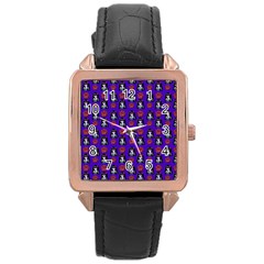 Girl Flower Pattern Royal Blue Rose Gold Leather Watch  by snowwhitegirl