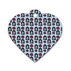 Girl Flower Pattern Light Blue Dog Tag Heart (one Side)