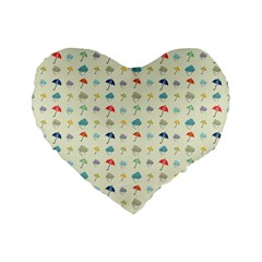 Clouds And Umbrellas Seasons Pattern Standard 16  Premium Flano Heart Shape Cushions