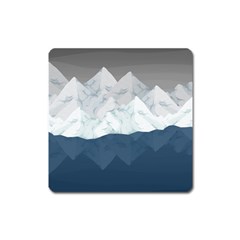 Snow Mountains Sea Sun Landscape Square Magnet by Wegoenart