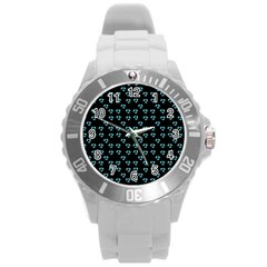 Aqua Pansies Round Plastic Sport Watch (l) by snowwhitegirl