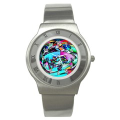 Abstract Flower Painting Stainless Steel Watch by Wegoenart