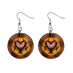 Awesome Heart On A Pentagram With Skulls Mini Button Earrings by FantasyWorld7