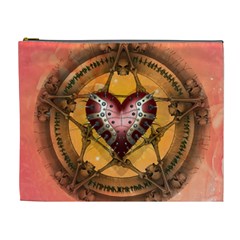 Awesome Heart On A Pentagram With Skulls Cosmetic Bag (xl)