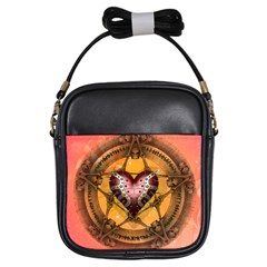 Awesome Heart On A Pentagram With Skulls Girls Sling Bag by FantasyWorld7