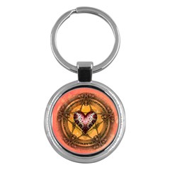 Awesome Heart On A Pentagram With Skulls Key Chain (round) by FantasyWorld7