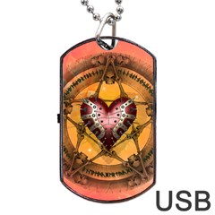 Awesome Heart On A Pentagram With Skulls Dog Tag Usb Flash (two Sides) by FantasyWorld7