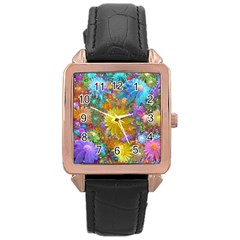 Apo Flower Power  Rose Gold Leather Watch  by WolfepawFractals