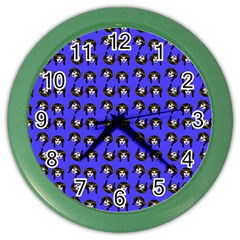 Retro Girl Daisy Chain Pattern Blue Color Wall Clock