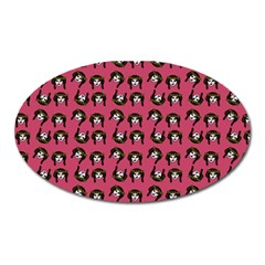 Retro Girl Daisy Chain Pattern Pink Oval Magnet by snowwhitegirl