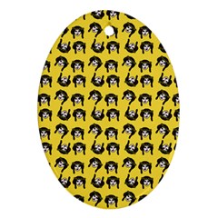 Retro Girl Daisy Chain Pattern Yellow Oval Ornament (two Sides)