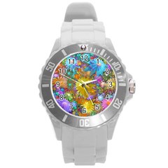 Apo Flower Power Round Plastic Sport Watch (l) by WolfepawFractals