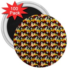 Vintage Hippie Girl Pattern Yellow 3  Magnets (100 Pack) by snowwhitegirl