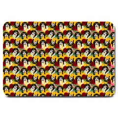 Vintage Hippie Girl Pattern Yellow Large Doormat 