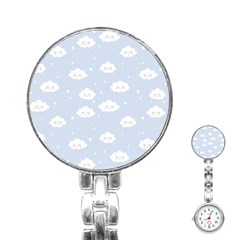 Kawaii Cloud Pattern Stainless Steel Nurses Watch by Valentinaart