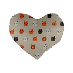 Cat Faces Pattern Standard 16  Premium Flano Heart Shape Cushions by Vaneshart