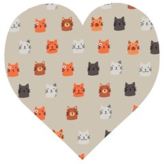 Cat Faces Pattern Wooden Puzzle Heart by Vaneshart