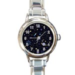 Starry Night  Space Constellations  Stars  Galaxy  Universe Graphic  Illustration Round Italian Charm Watch Front