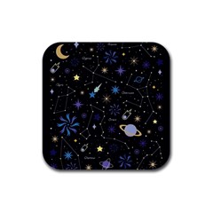 Starry Night  Space Constellations  Stars  Galaxy  Universe Graphic  Illustration Rubber Square Coaster (4 Pack) 