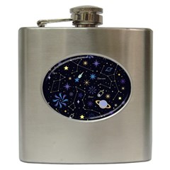 Starry Night  Space Constellations  Stars  Galaxy  Universe Graphic  Illustration Hip Flask (6 Oz) by Vaneshart