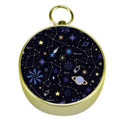 Starry Night  Space Constellations  Stars  Galaxy  Universe Graphic  Illustration Gold Compasses by Vaneshart