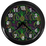 Neon Fruit Seamless Pattern Wall Clock (Black) Front