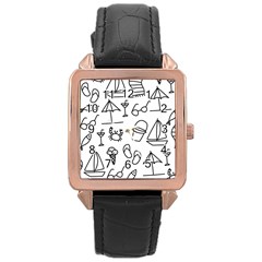 Black And White Summer Vector Pattern Rose Gold Leather Watch 