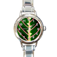 Exotic Green Leaf Round Italian Charm Watch