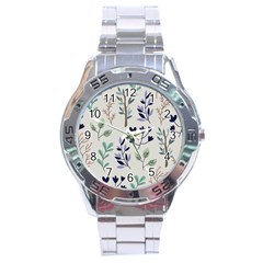 Dark Tone Plant Pattern Stainless Steel Analogue Watch