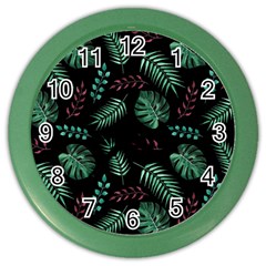 Tropical Leaves Pattern Color Wall Clock by Vaneshart