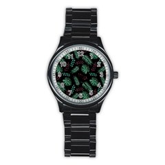 Tropical Leaves Pattern Stainless Steel Round Watch