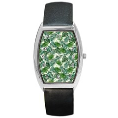 Leaves Tropical Wallpaper Foliage Barrel Style Metal Watch