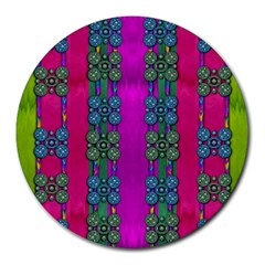 Flowers In A Rainbow Liana Forest Festive Round Mousepads