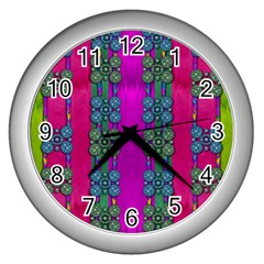 Flowers In A Rainbow Liana Forest Festive Wall Clock (silver)