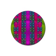 Flowers In A Rainbow Liana Forest Festive Rubber Round Coaster (4 Pack)  by pepitasart