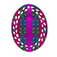 Flowers In A Rainbow Liana Forest Festive Oval Filigree Ornament (two Sides)