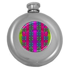 Flowers In A Rainbow Liana Forest Festive Round Hip Flask (5 Oz) by pepitasart