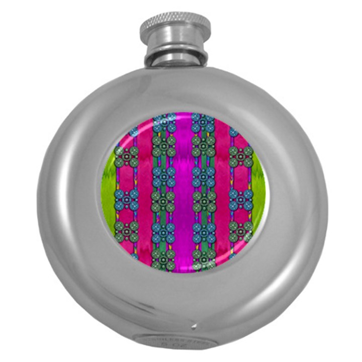 Flowers In A Rainbow Liana Forest Festive Round Hip Flask (5 oz)