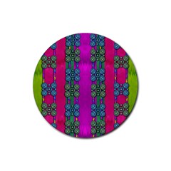 Flowers In A Rainbow Liana Forest Festive Rubber Coaster (round)  by pepitasart