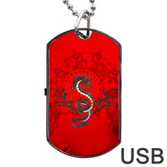 Chinese Dragon On Vintage Background Dog Tag Usb Flash (one Side) by FantasyWorld7