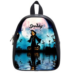 Funny Halloween Design With Skeleton, Pumpkin And Owl School Bag (small)
