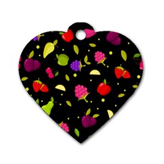 Vector Seamless Summer Fruits Pattern Colorful Cartoon Background Dog Tag Heart (one Side) by Vaneshart