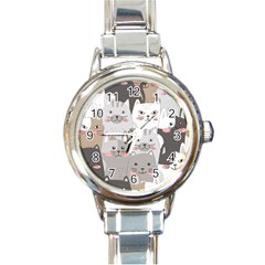 Hand Draw Cats Seamless Pattern Round Italian Charm Watch