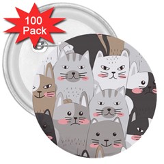 Hand Draw Cats Seamless Pattern 3  Buttons (100 Pack)  by Vaneshart