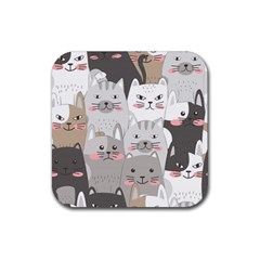 Hand Draw Cats Seamless Pattern Rubber Coaster (square) 