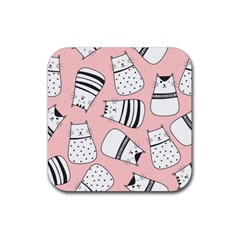 Cute Cats Cartoon Seamless Pattern Rubber Coaster (square)  by Vaneshart