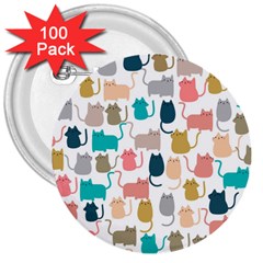 Cute Seamless Pattern Happy Kitty Kitten Cat 3  Buttons (100 Pack) 